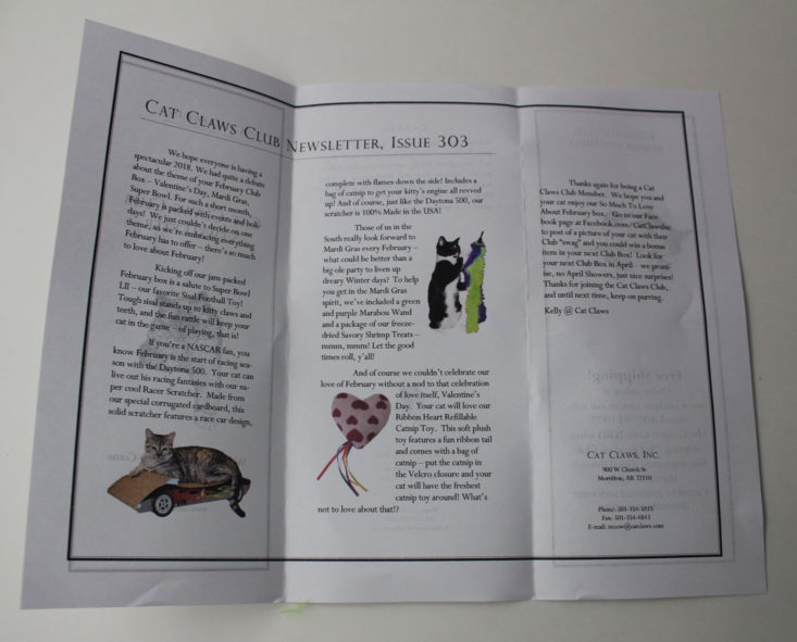 Cat Claws Club February 2018 Booklet inside