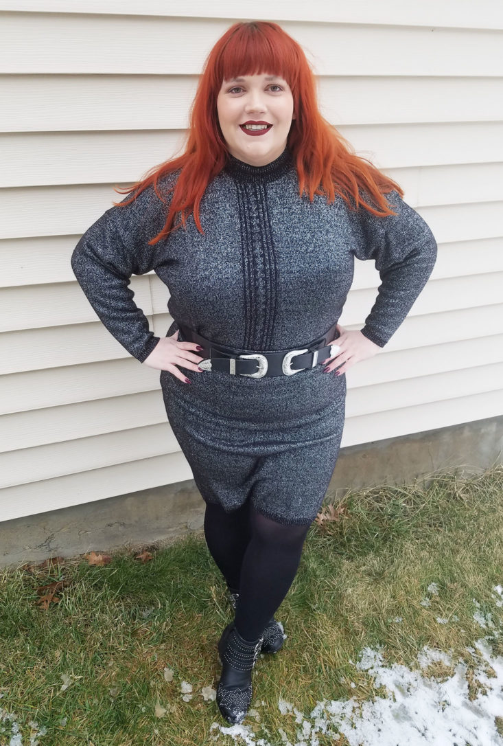 Black Metallic Two-Piece Sweater Dress modeled