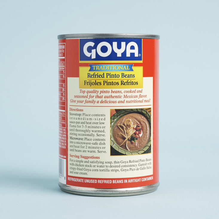 back of label for Goya Traditional Refried Pinto Beans