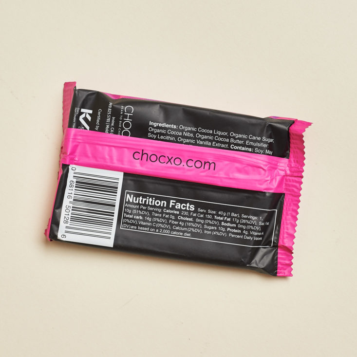 pink and black chocolate bar package