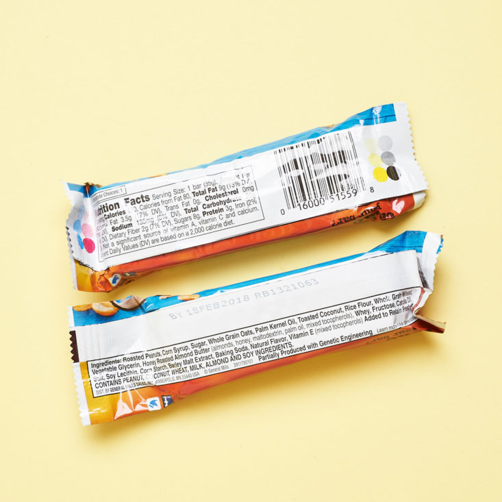 back of granola bar package