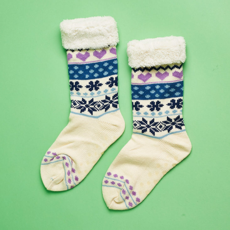 fair isle socks with blue and purple details