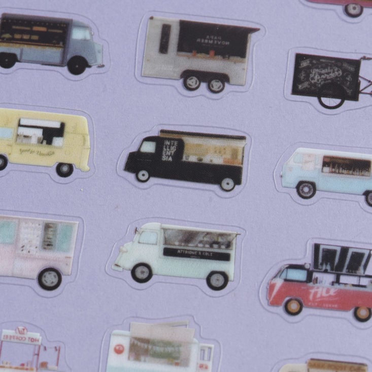 close up of food truck stickers
