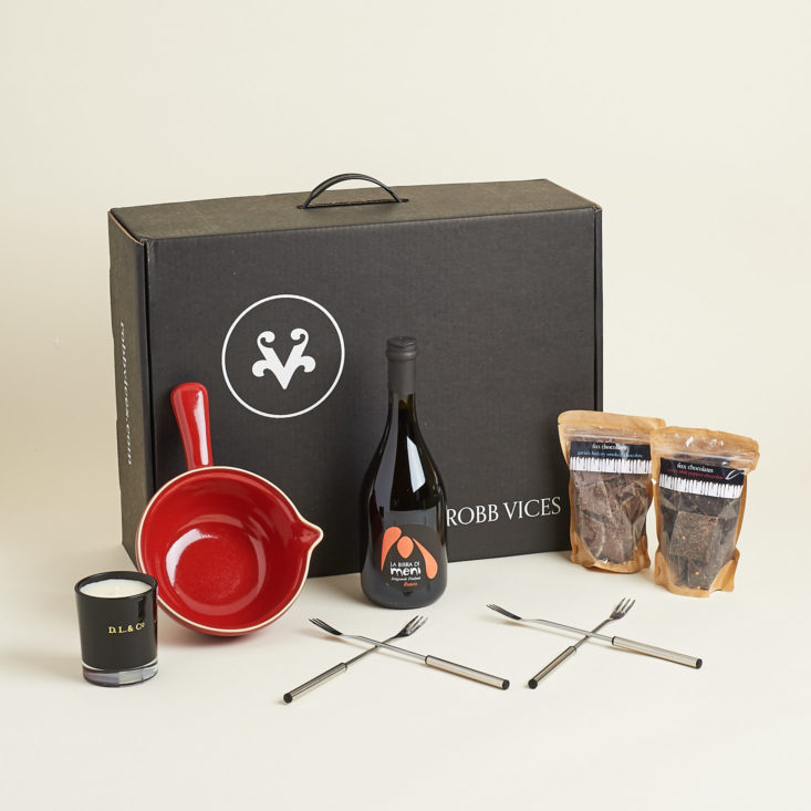 all items in the february 2018 fondue themed robb vices box