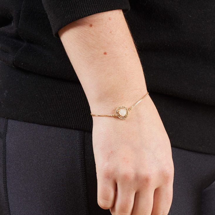 small gem bracelet on model