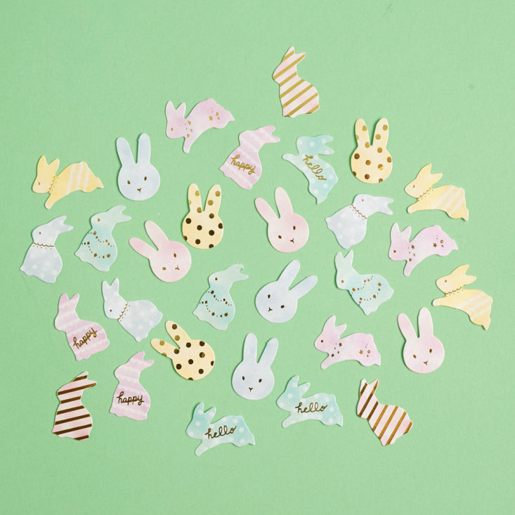 bunny die cut stickers laid out flat