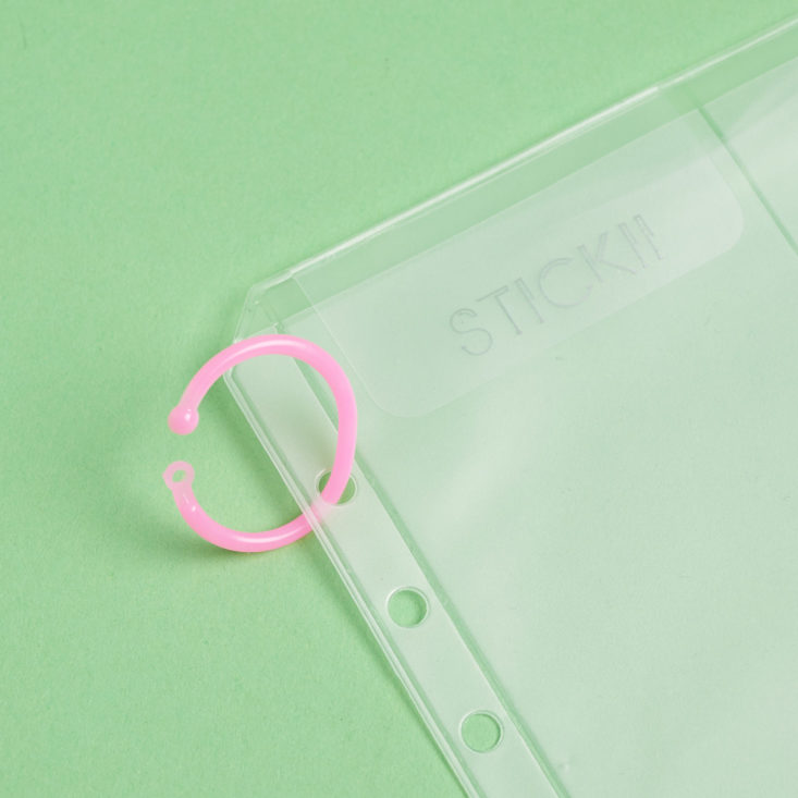 pink sticker binder page ring in plastic sheet