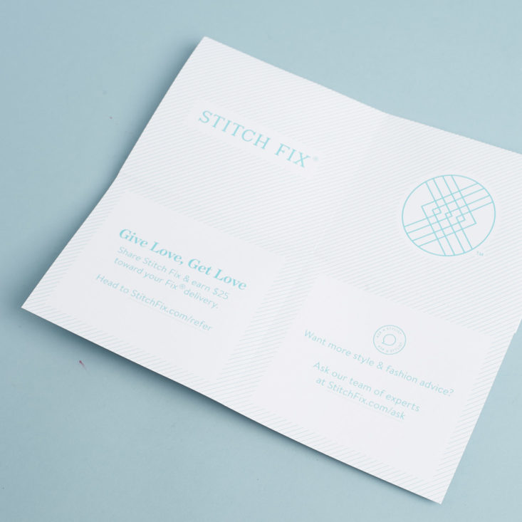 StitchFix Clothing Box February 2018 Stylist Card 4