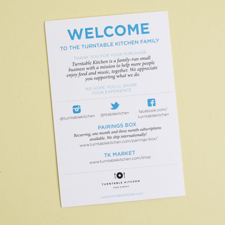 Turntable Kitchen Welcome Card