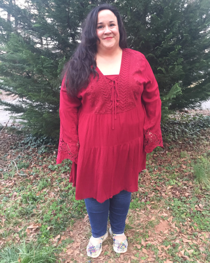 EN CREME - Lace Trim Red Bohemian Tunic