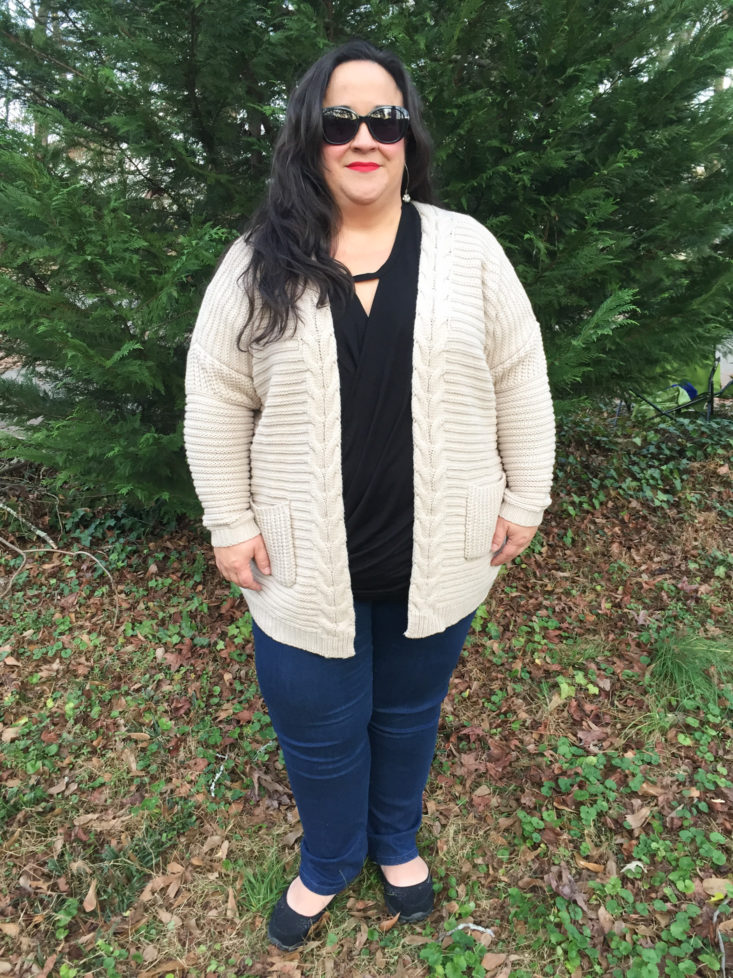 BACIANO - Cable Cardigan In Off White modeled