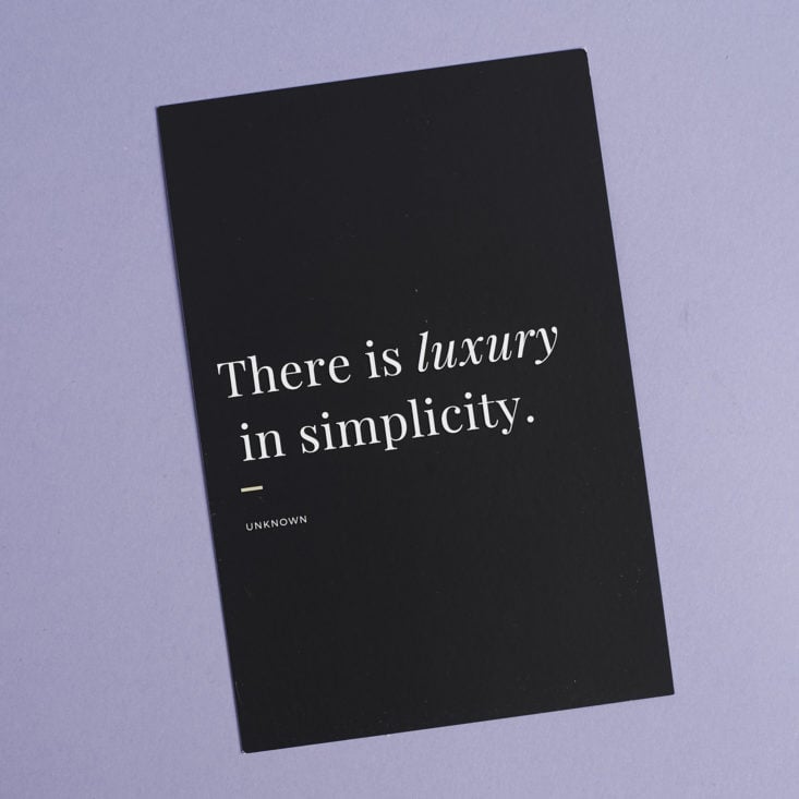 "there is luxury in simplicity" quote card