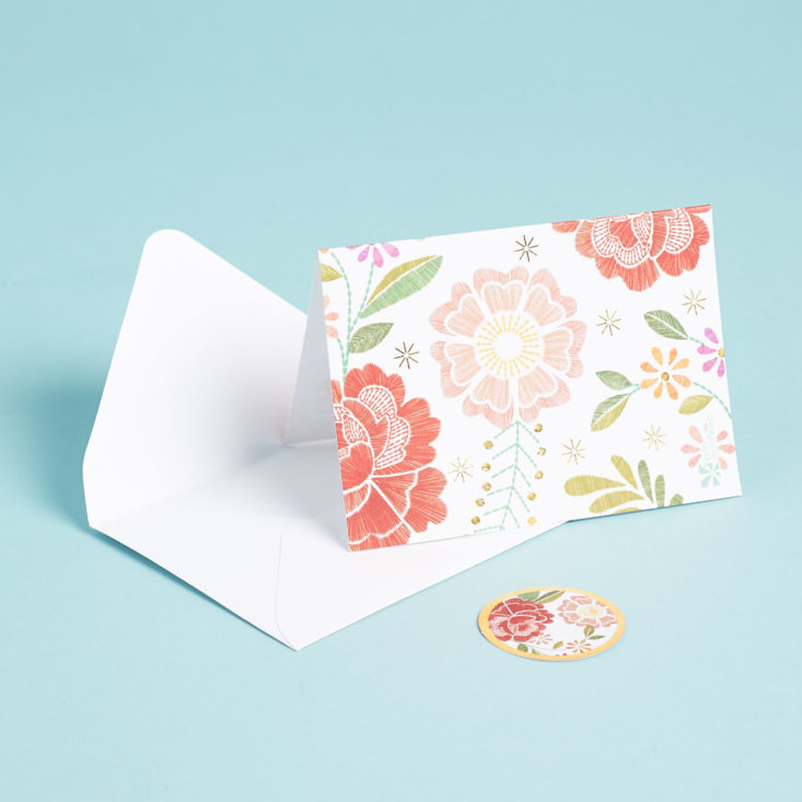 white greeting card with boho flower print