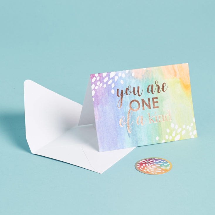 you are one of a kind rainbow greeting card, envelope, and sticker