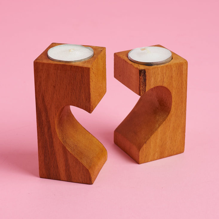 wooden heart candle set