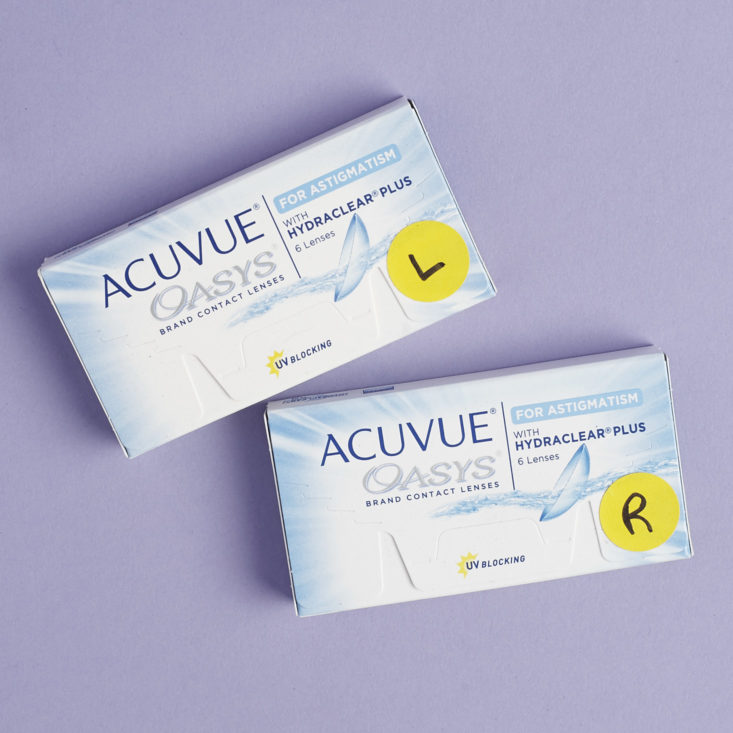 Acuvue Oasys for astigmatism contact lens boxes