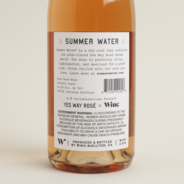 label for 2016 Summer Water® Rosé