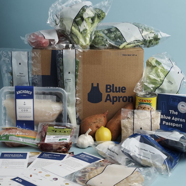 ingredients for three meals included in april 2018 blue apron box