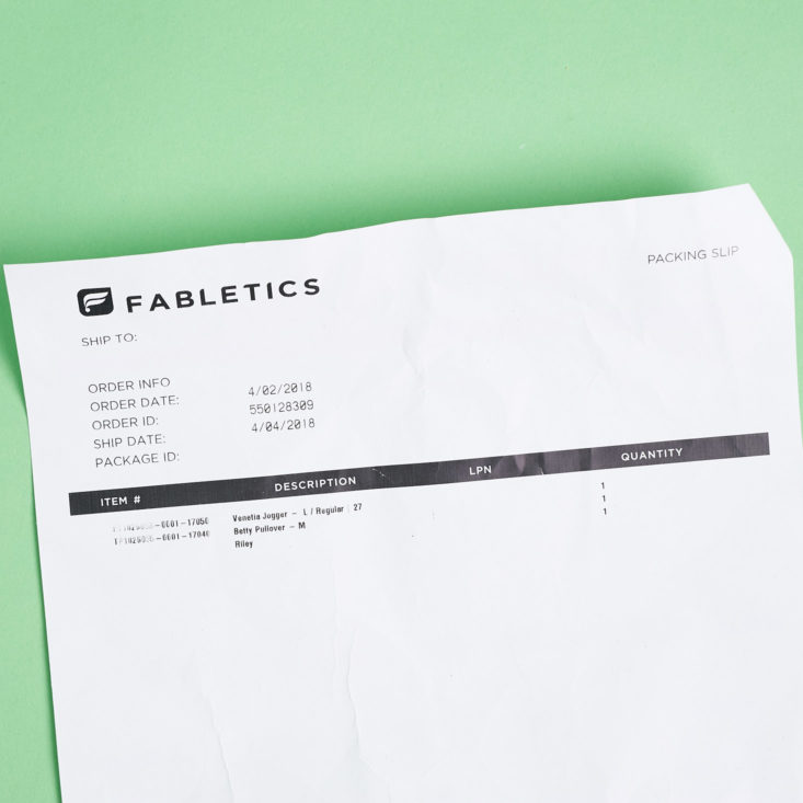 fabletics invoice