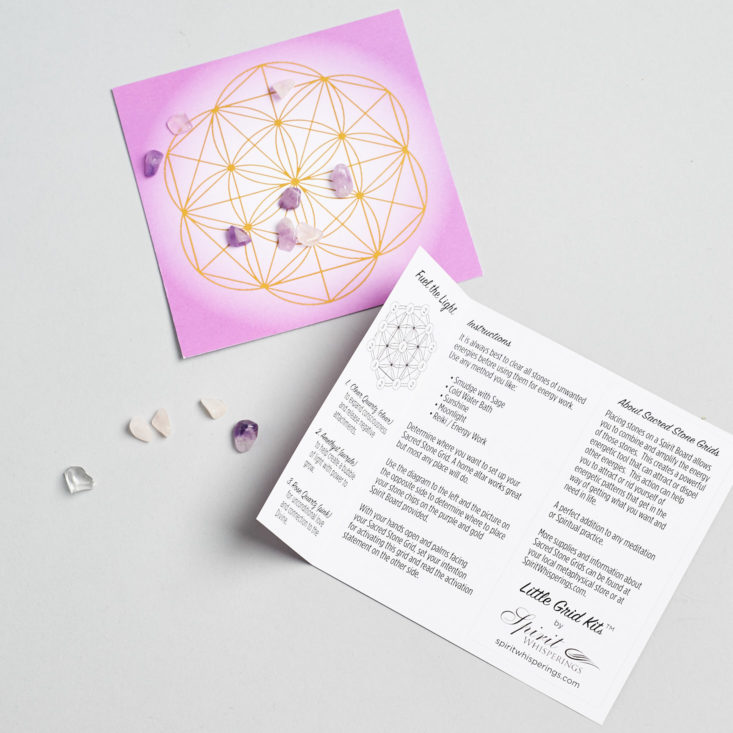 goddess provisions spiritual wellness subscription box april 2018 small crystals and card