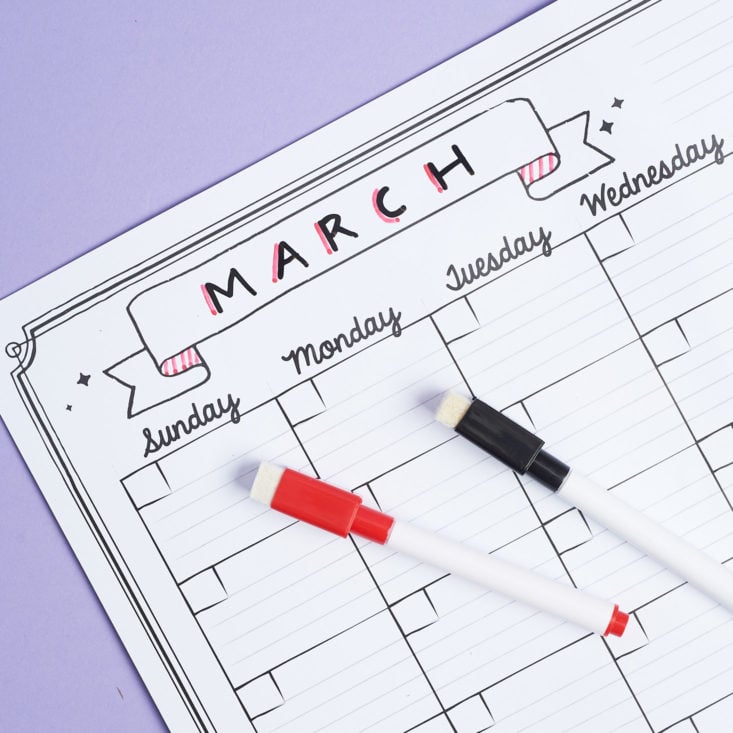 monthly mystery box of awesome dry erase pens and calendar