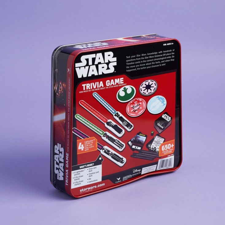 monthly mystery box of awesome star wars trivia game back of container