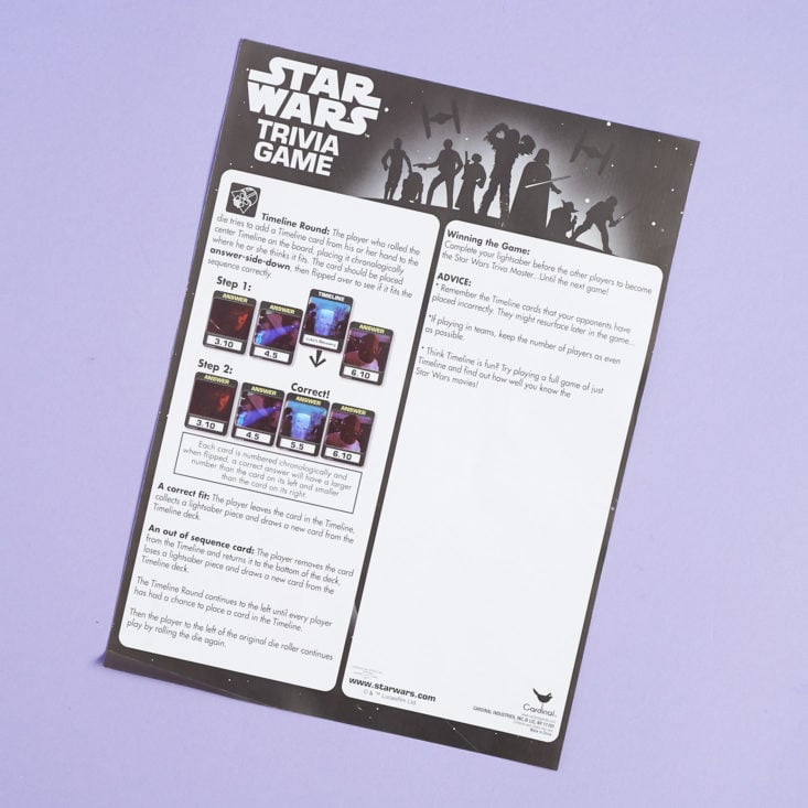 monthly mystery box of awesome second side of star wars trivia game