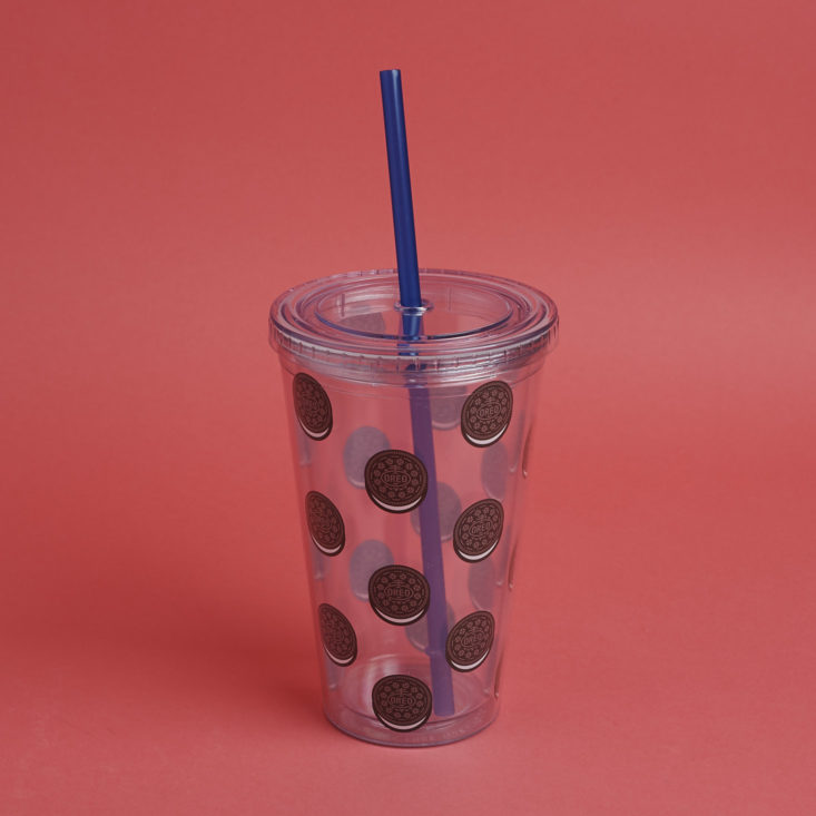 Plastic OREO patterned reusable drink cup with straw