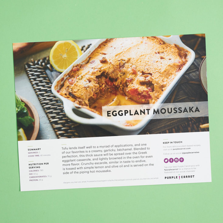 vegan eggplant moussaka recipe card