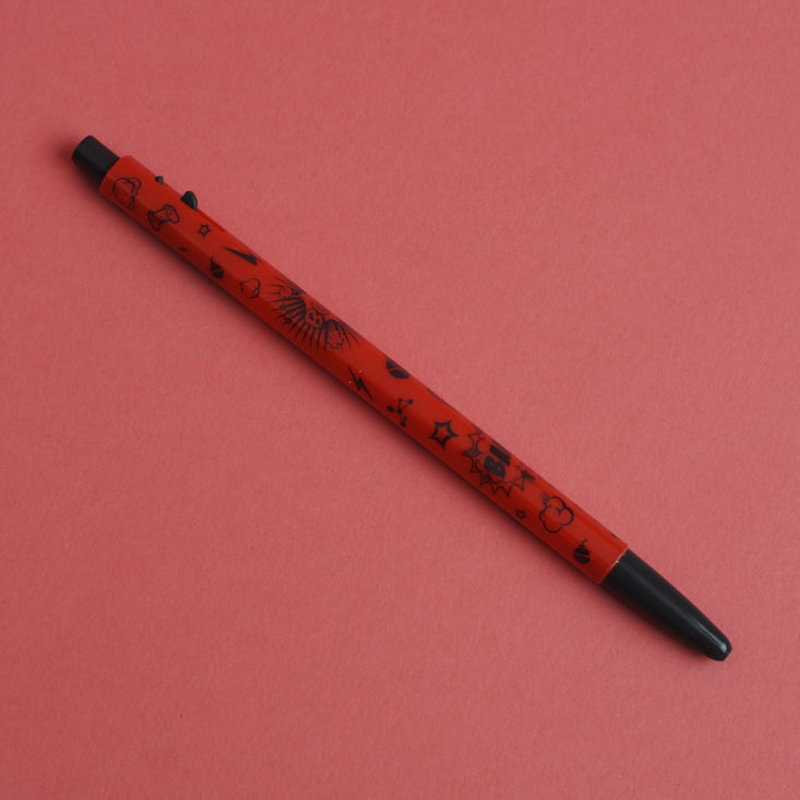 other side of red monami ballpoint pen