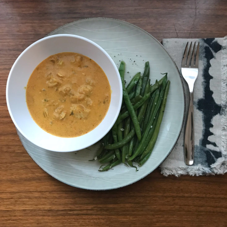 Finished Chicken Curry and Green Beans with Garlic