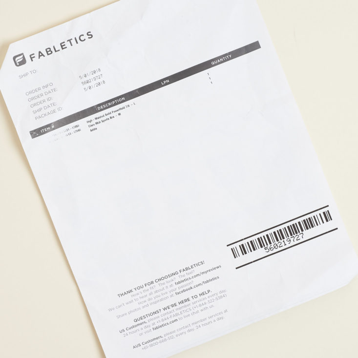 fabletics invoice