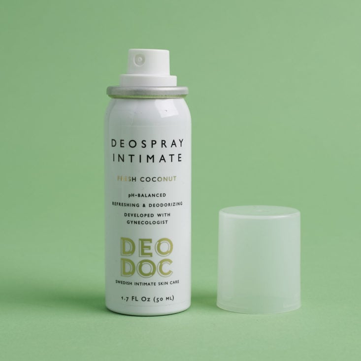 DeoDoc DeoSpray Intimate in Fresh Coconut with cap off