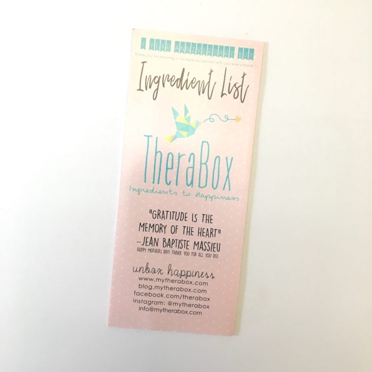 Therabox May 2018 Ingredient List
