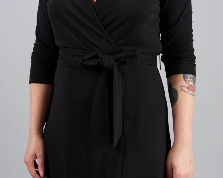 Bow detail of Vince Camuto Jersey Wrap Dress in Black