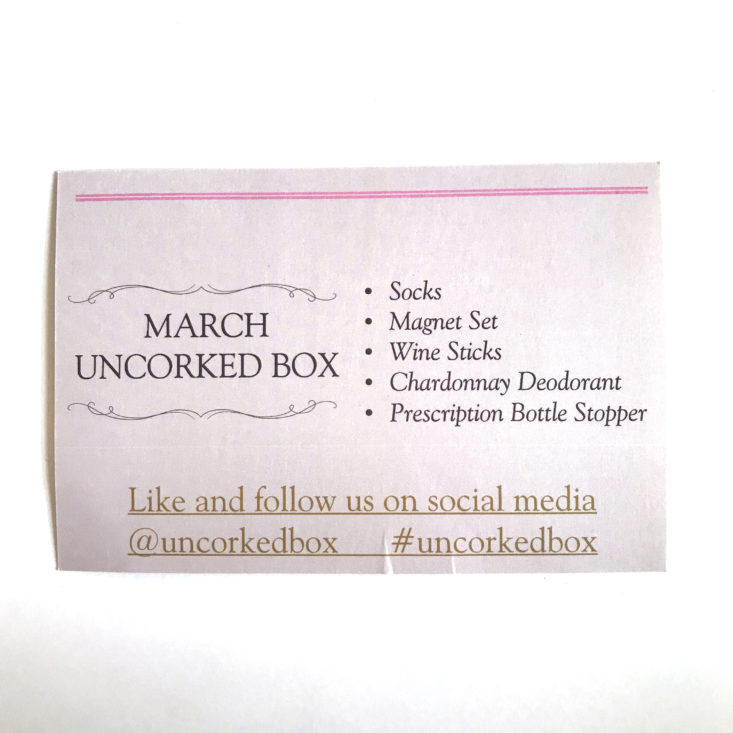 Uncorked March 2018 - monthly card back