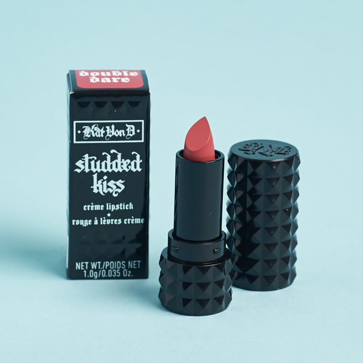 kat von d studded kiss creme lipstick in double dare with packaging