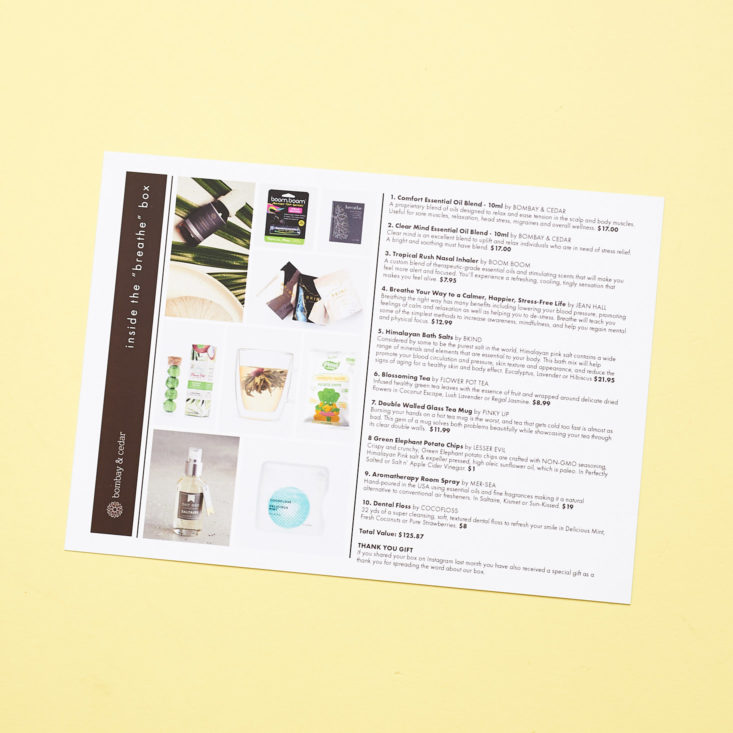 product list for may 2018 bombay and cedar box