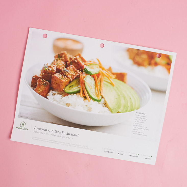 home chef sushi bowl recipe card