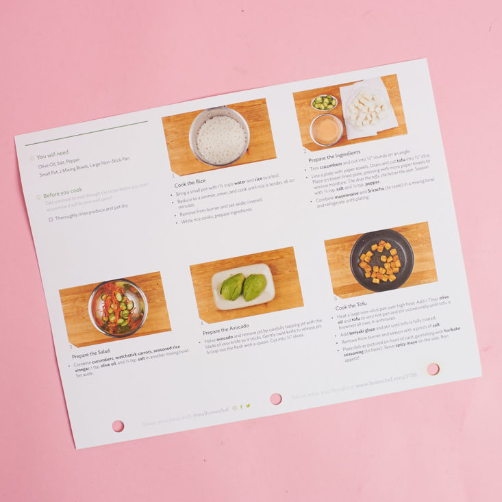 home chef tofu recipe card