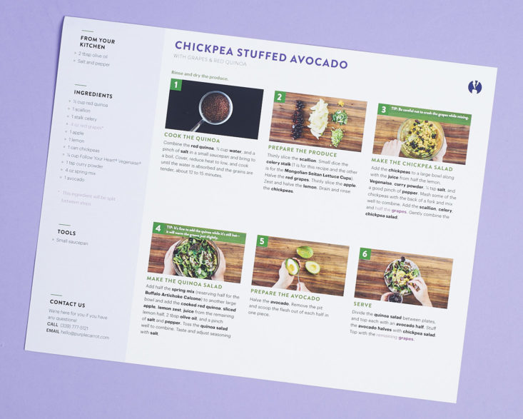 purple carrot recipe card for avocado salad
