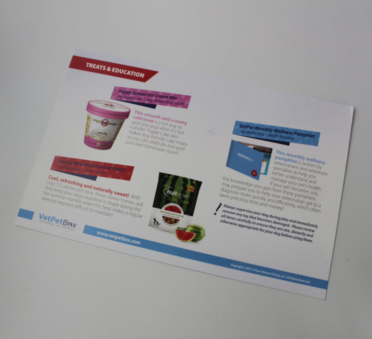 Vet Pet Box Dog June 2018 Booklet Back