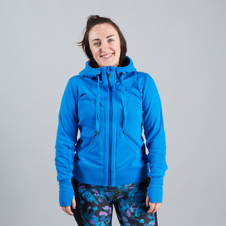 wantable blue hoodie with high neckline