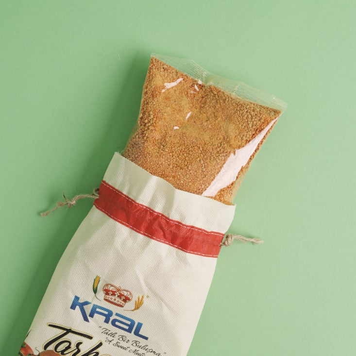 Kral Turkish Tarhana in package, coming out of sack
