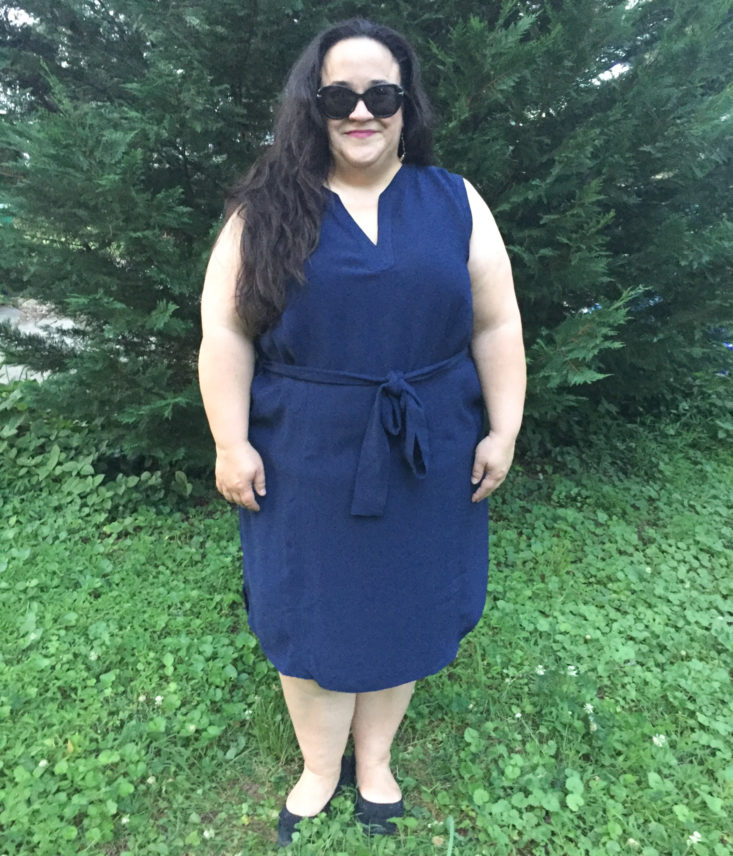 COLLECTIVE CONCEPTS - Tie Waist Notch Neck Navy Dress