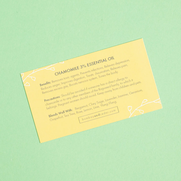 bombay and cedar essential oil card