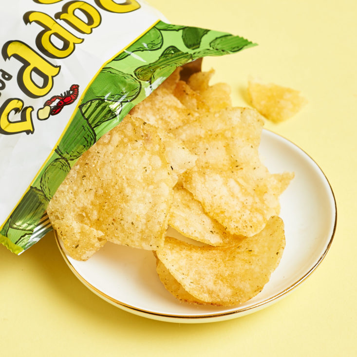 Zapps Dill pIckle potato chips out of bag