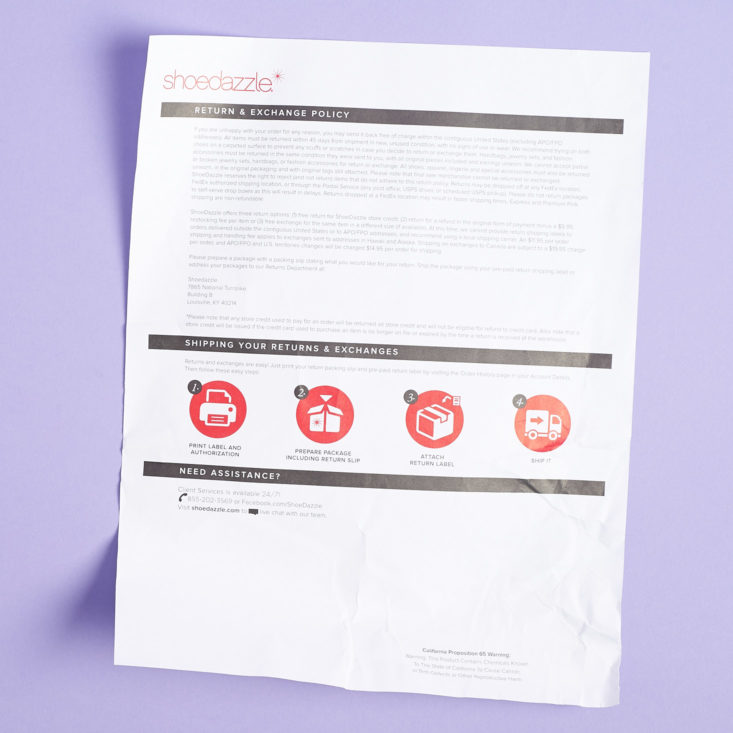 shoedazzle return info