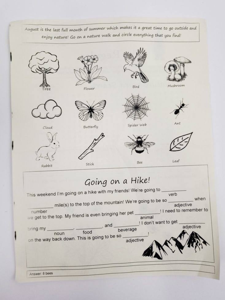 mini monthly mystery activity sheet back