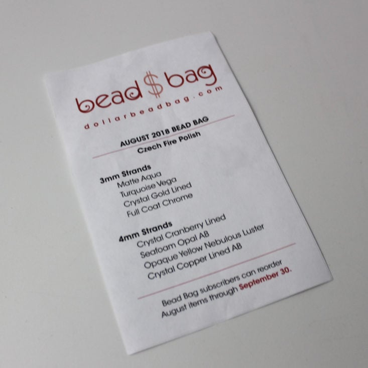 Dollar Bead Bag August 2018 Booklet